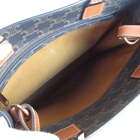 Auth CELINE Triomphe Vertical Cabas Handbag Shoulder Bag Brown PVC - Picture 4 of 12